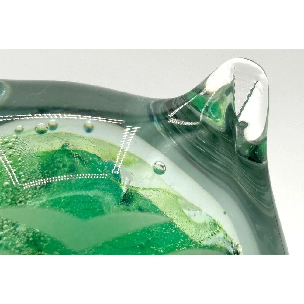 Kerry Glass Art Blown Glass Paperweight Owl‎ Green Swirl Hand Made in Ireland